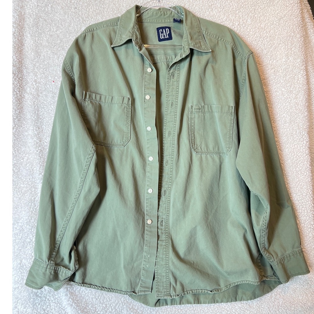 GAP Mens Long Sleeve Button Down Shirt XL Sage Cotton Twill Workwear Vintage
